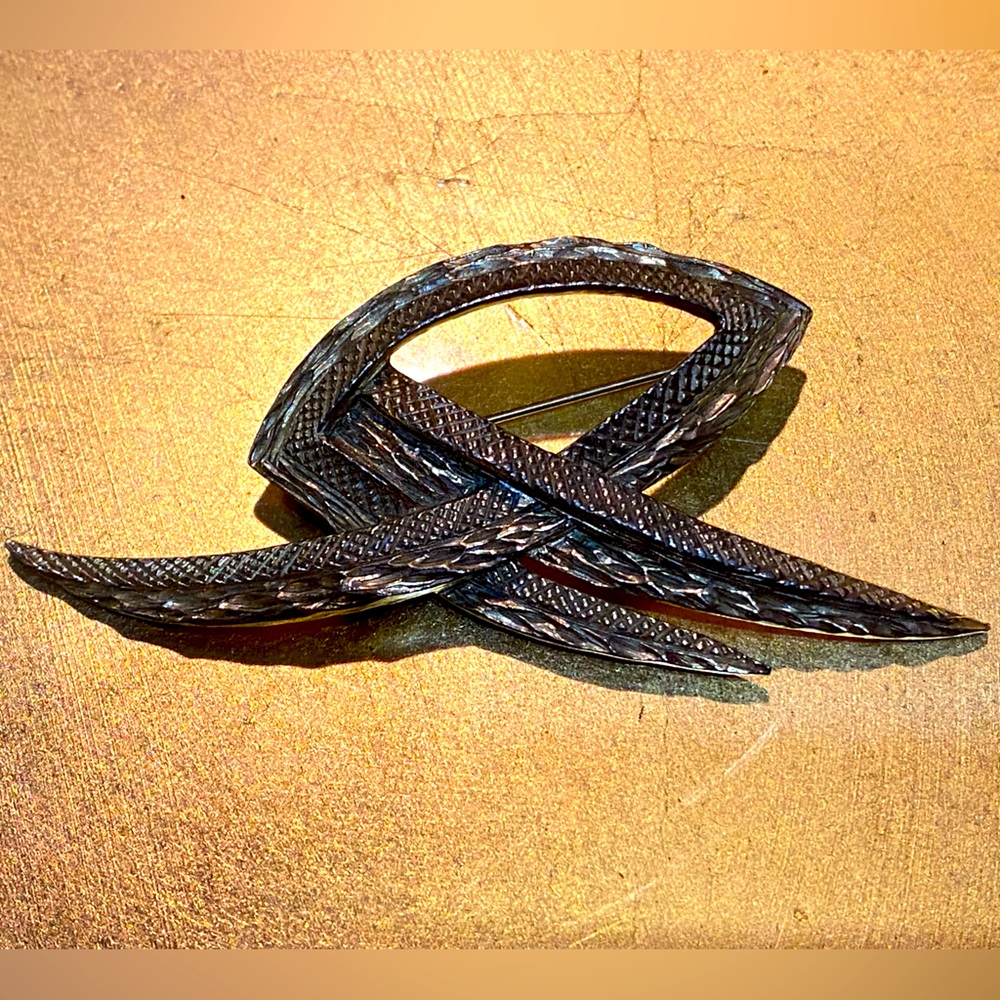 Vintage Art Deco brooch, large brass abstract shape,signed Ledo